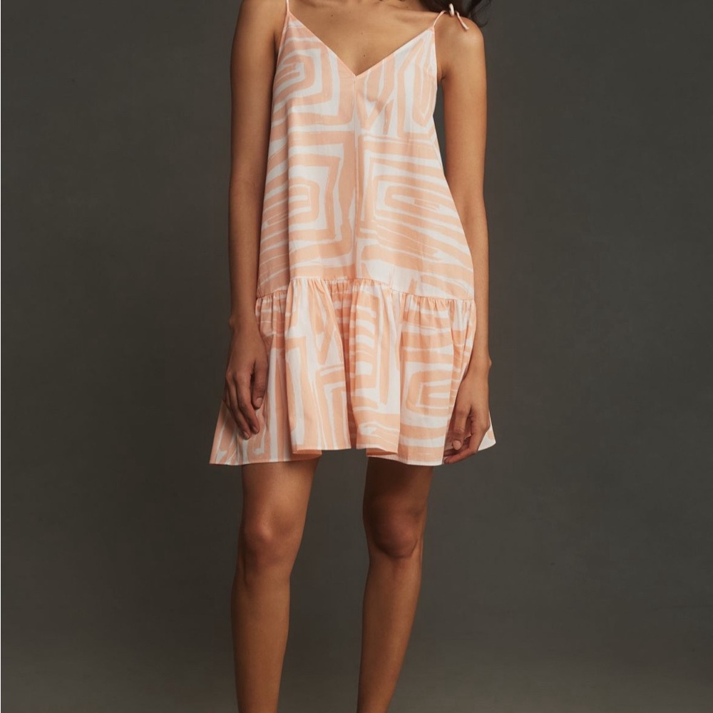Anthropologie Maeve Peach and White Mini Dress